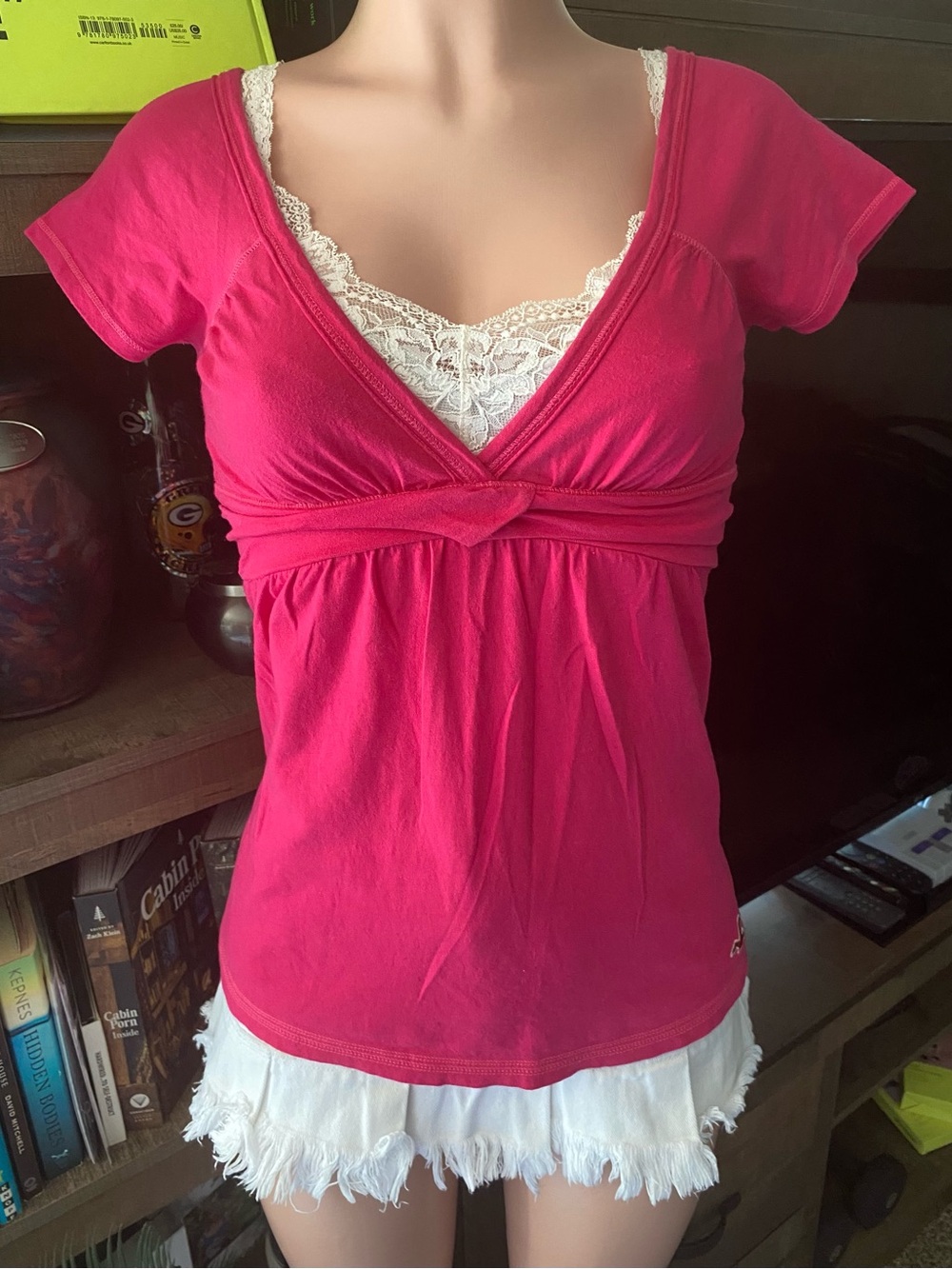 Y2k Abercrombie fuchsia pink babydoll short sleeve top